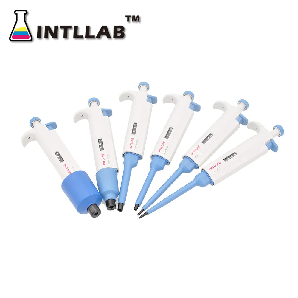 INTLLAB MicroPipette Gun For Biology/Chemistry Lab Single Channel Adjustable Volume Pipette with Tips