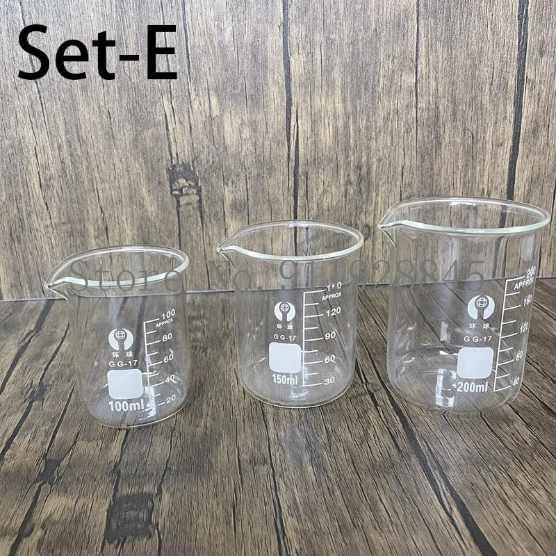 Set A-F Lab Borosilicate Glass Beaker Heat-resist Scaled Measuring Cup of Laboratory Equipment