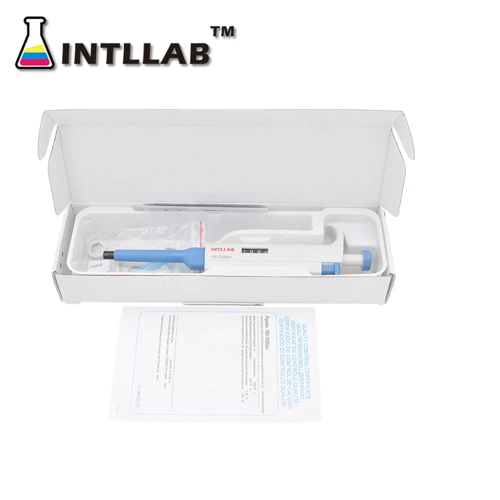 INTLLAB MicroPipette Gun For Biology/Chemistry Lab Single Channel Adjustable Volume Pipette with Tips