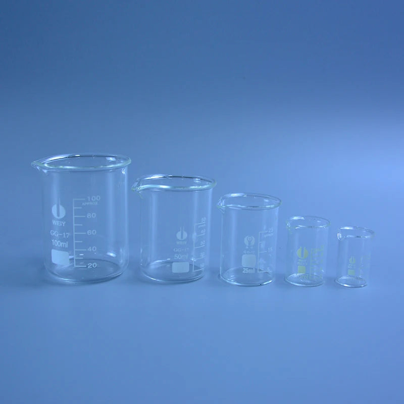 5Pcs Glass Beaker Set 5/10/25/50/100ml Borosilicate Glass Laboratory Measuring Cup Glassware School Study Lab Educational Supply