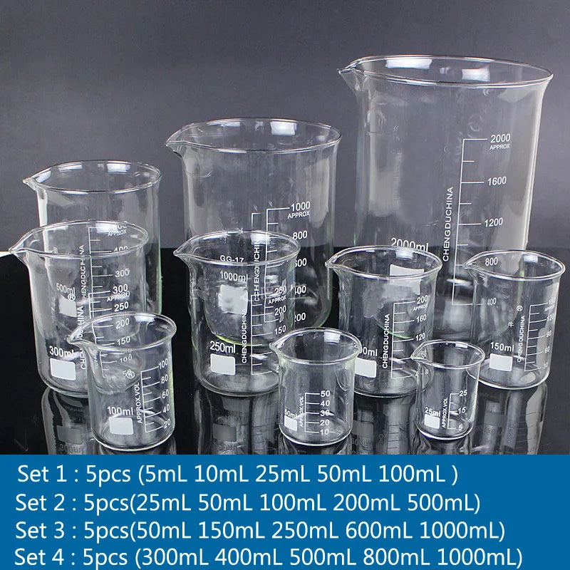 1 Set Lab Borosilicate Glass Beaker All Sizes Chemical Experiment Laboratory Equipment All Sizes