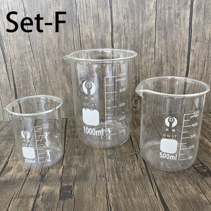 Set A-F Lab Borosilicate Glass Beaker Heat-resist Scaled Measuring Cup of Laboratory Equipment