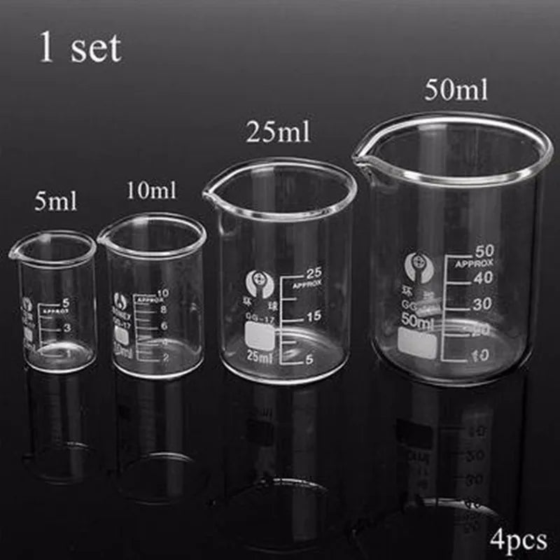 4pcs/set 5ml/10ml/25ml/50ml Glass Beaker Pyrex Beaker Lab Measuring Cup For Lab Or Kitchen Use