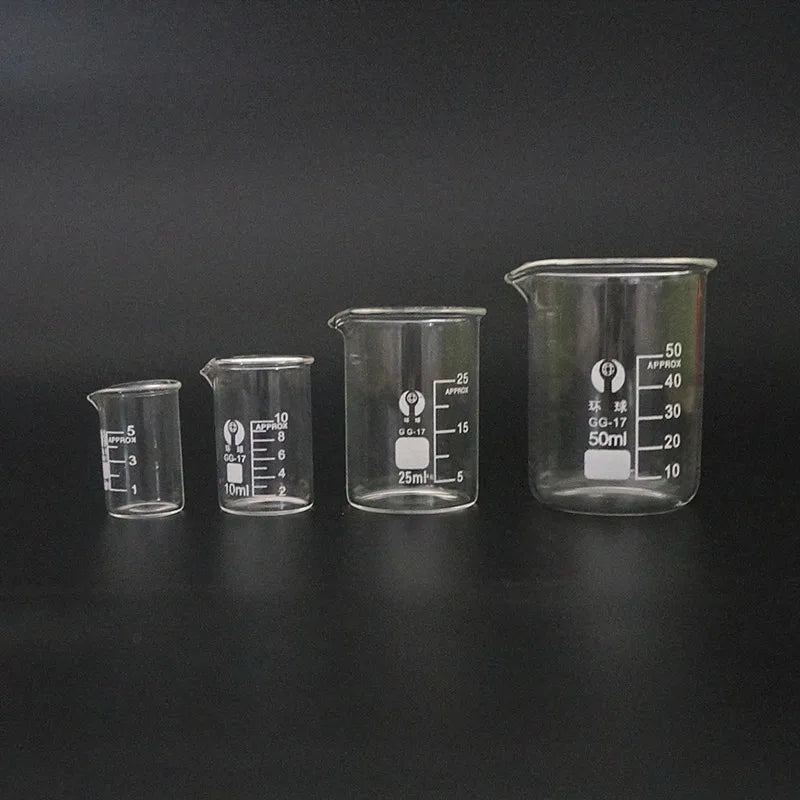 4pcs/set 5ml/10ml/25ml/50ml Glass Beaker Pyrex Beaker Lab Measuring Cup For Lab Or Kitchen Use