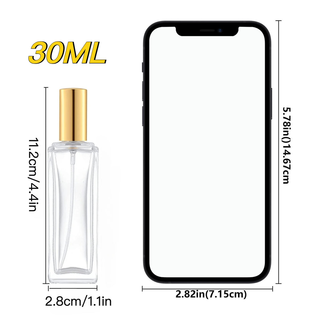 6pcs Glass Perfume Bottle 30ML Empty Square Refillable Spary Bottle Leak-proof DIY Travel Bottle for Essential Oil and Fragrance