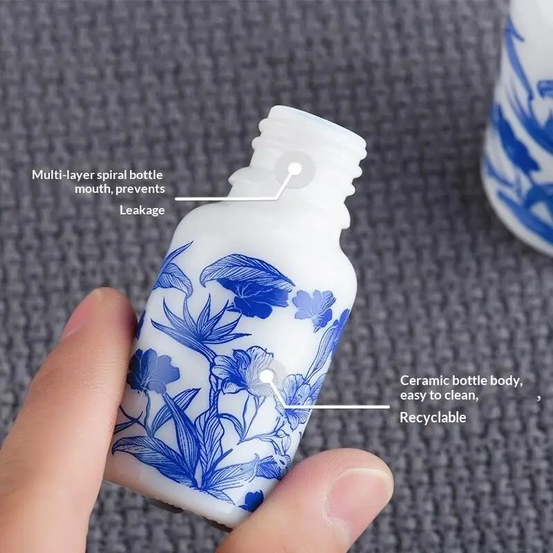 ♥Blue and White Floral Glass Dropper Bottles - Refillable Cosmetic Containers for Serum, Essence & Skincare Products