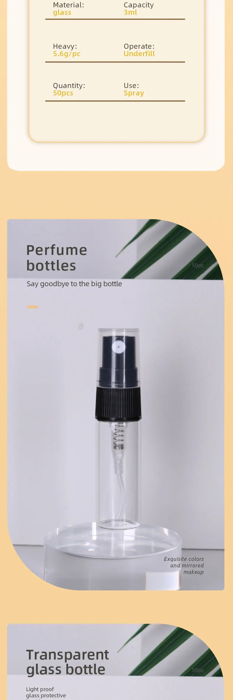50/batch 3ml High Quality Clear Glass Perfume Bottle Ultra Fine Mist Moisturizing Spray Bottle Mini Cologne Perfume Bottle