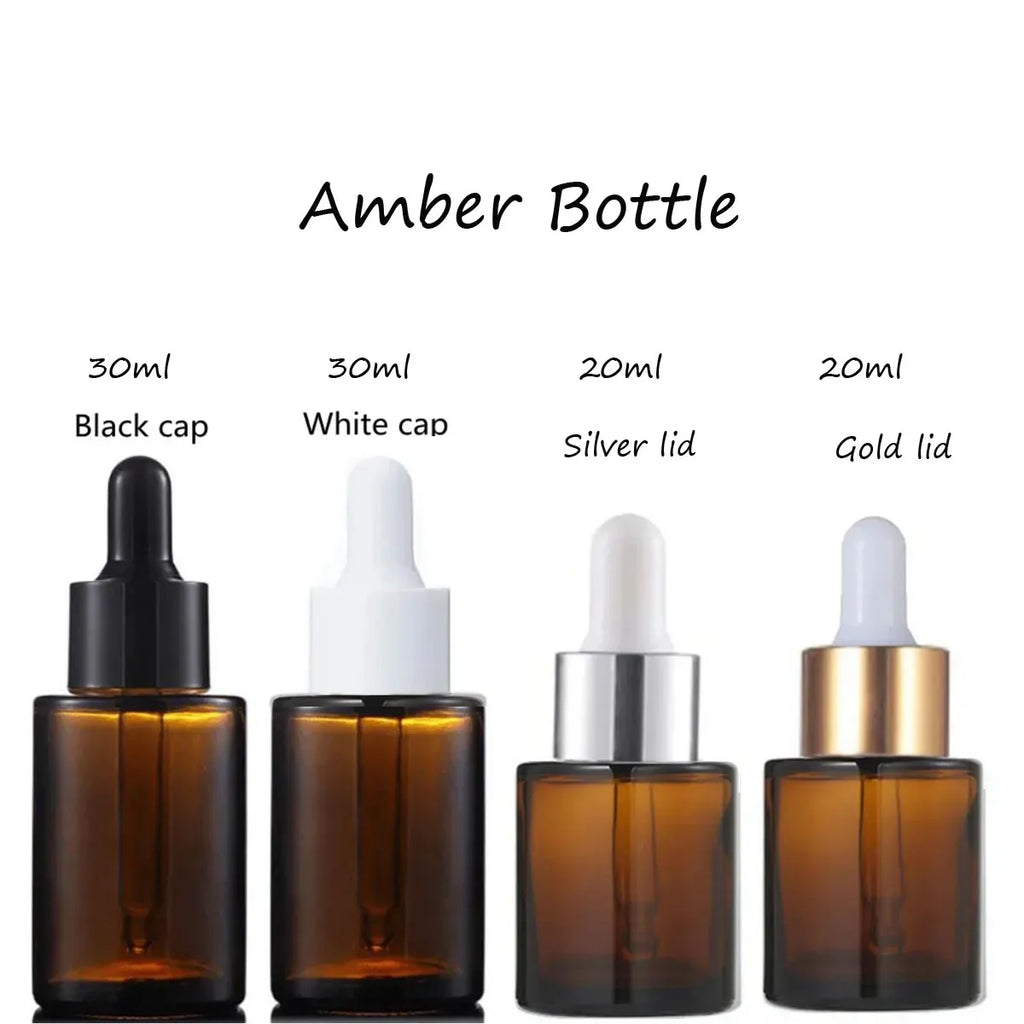 10x 20ml 30ml Frosted Clear Amber Round Thick Glass Dropper Bottle for Essential Oils Essence Eye Drop Pipette Cap Refill Flat