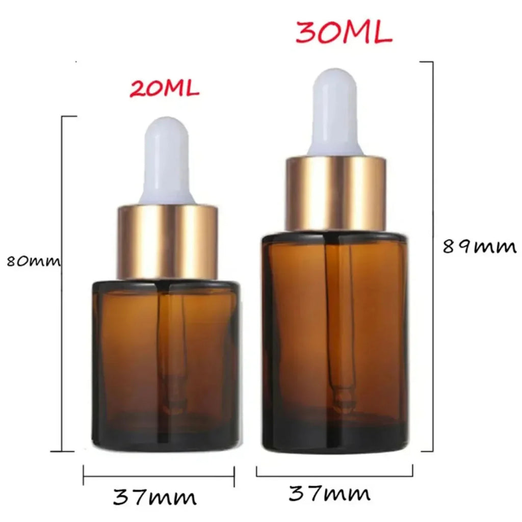 10x 20ml 30ml Frosted Clear Amber Round Thick Glass Dropper Bottle for Essential Oils Essence Eye Drop Pipette Cap Refill Flat