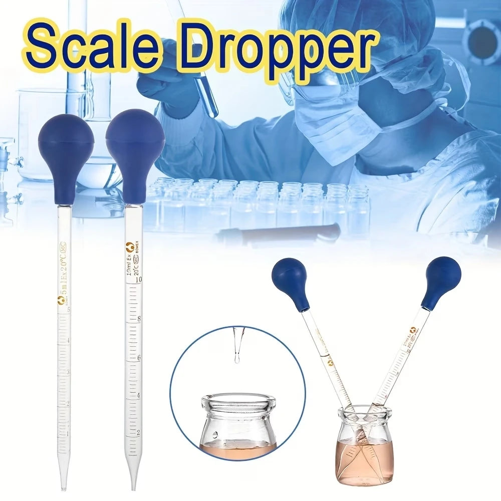 Glass Dropper Set with Graduated Markings - 10 Ml, Glass Dropper with Rubber Cap for Transferring Liquids, Cleaning Brush, Suitable for Liquid Transfer and Liquid Handling Tools, Laboratory Science