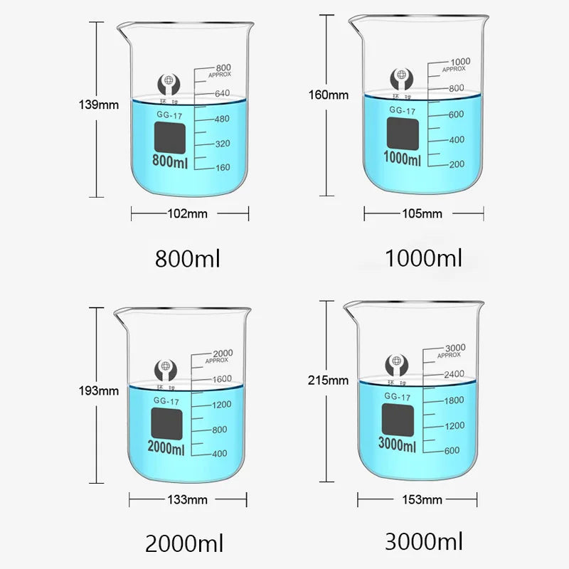 1 Set Lab Borosilicate Glass Beaker All Sizes Chemical Experiment Laboratory Equipment All Sizes