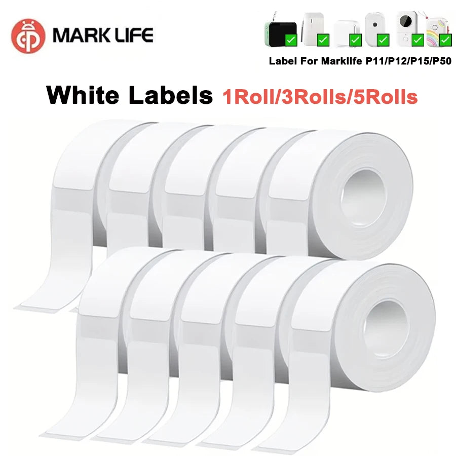Set of 5 White Thermal Label Rolls