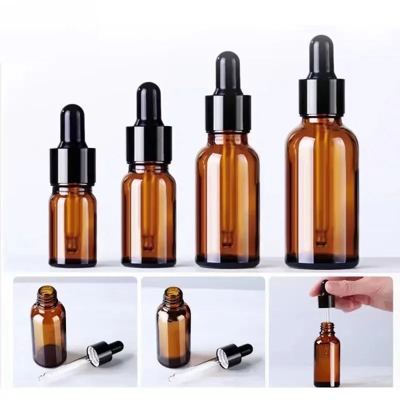 10pcs 5ml 10ml 15ml 30ml 50ml Amber Glass Dropper Bottle With Dropper Pipettes Empty Drop Bottle Perfume Bottle Containers