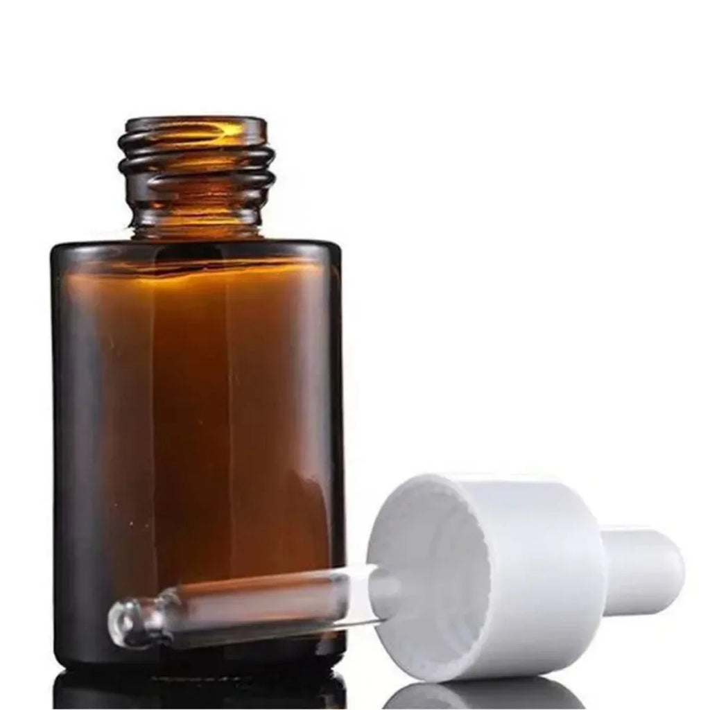 10x 20ml 30ml Frosted Clear Amber Round Thick Glass Dropper Bottle for Essential Oils Essence Eye Drop Pipette Cap Refill Flat
