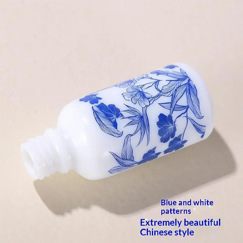 ♥Blue and White Floral Glass Dropper Bottles - Refillable Cosmetic Containers for Serum, Essence & Skincare Products
