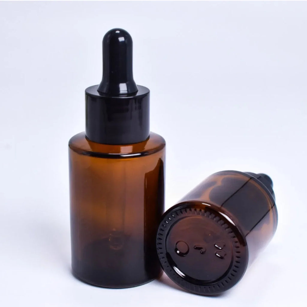 10x 20ml 30ml Frosted Clear Amber Round Thick Glass Dropper Bottle for Essential Oils Essence Eye Drop Pipette Cap Refill Flat