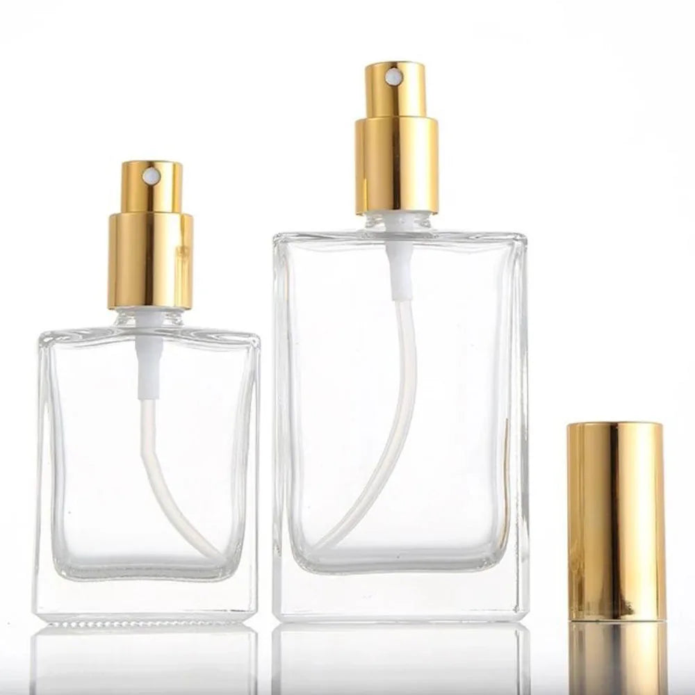 1X 3X Glass Perfume Spray Bottle 15ml 30ml 50ml 100ml Essential Oils Perfume Clear Frosted Black Bottle Atomizer Refillable Flat