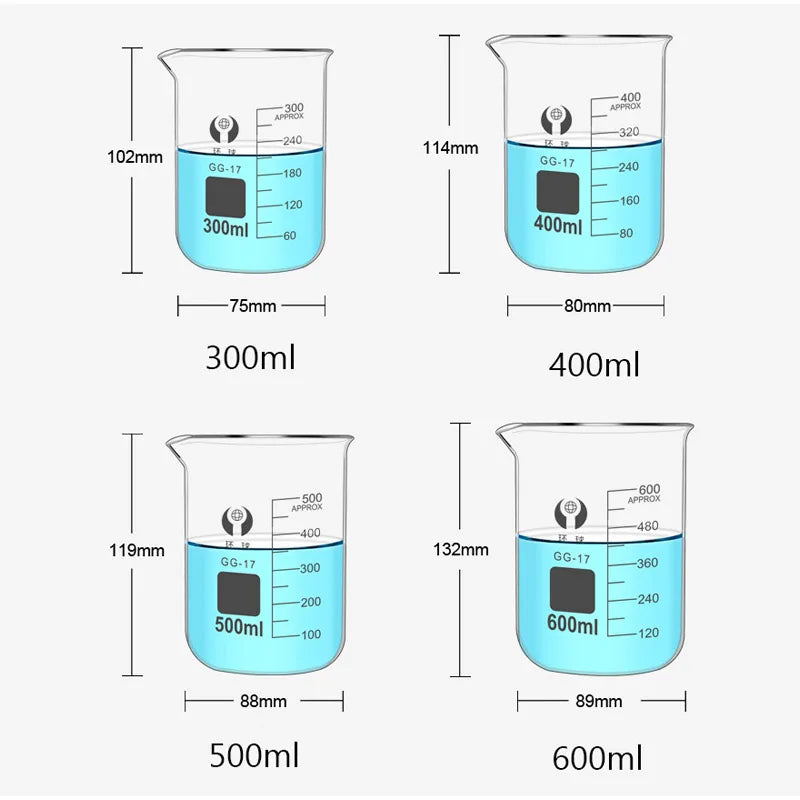1 Set Lab Borosilicate Glass Beaker All Sizes Chemical Experiment Laboratory Equipment All Sizes