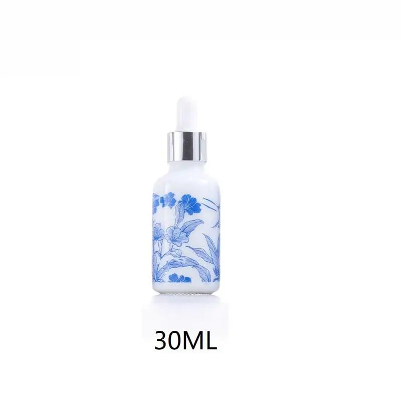 ♥Blue and White Floral Glass Dropper Bottles - Refillable Cosmetic Containers for Serum, Essence & Skincare Products
