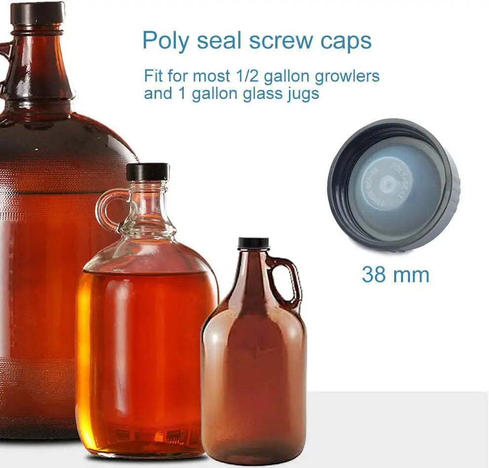 12Pcs 28/33/38mm Poly Seal Screw Growler Caps Plastic Lids Amber Boston Glass Beer Bottles Poly Cone Cap Brewing Wine Jug Cap