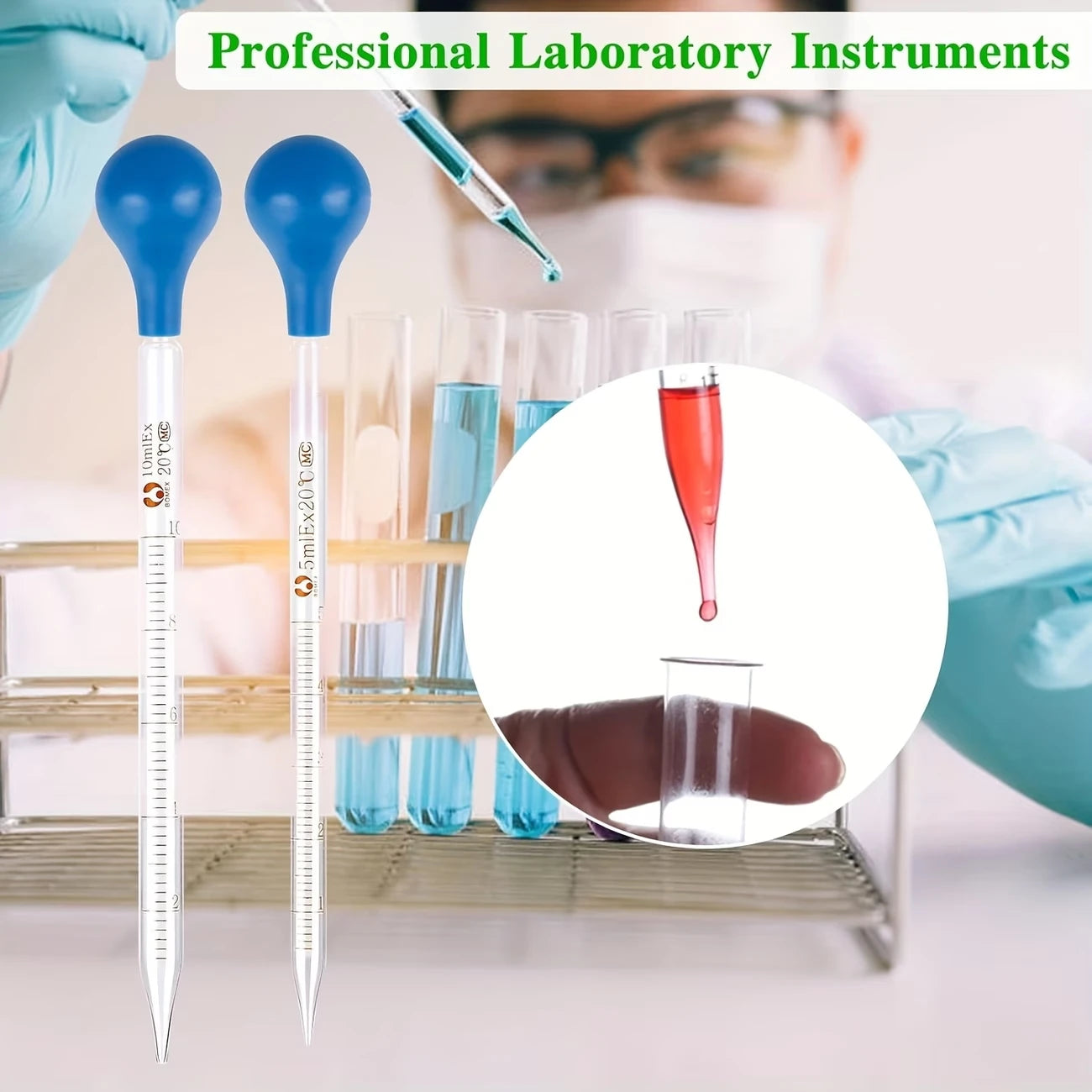 Glass Dropper Set with Graduated Markings - 10 Ml, Glass Dropper with Rubber Cap for Transferring Liquids, Cleaning Brush, Suitable for Liquid Transfer and Liquid Handling Tools, Laboratory Science