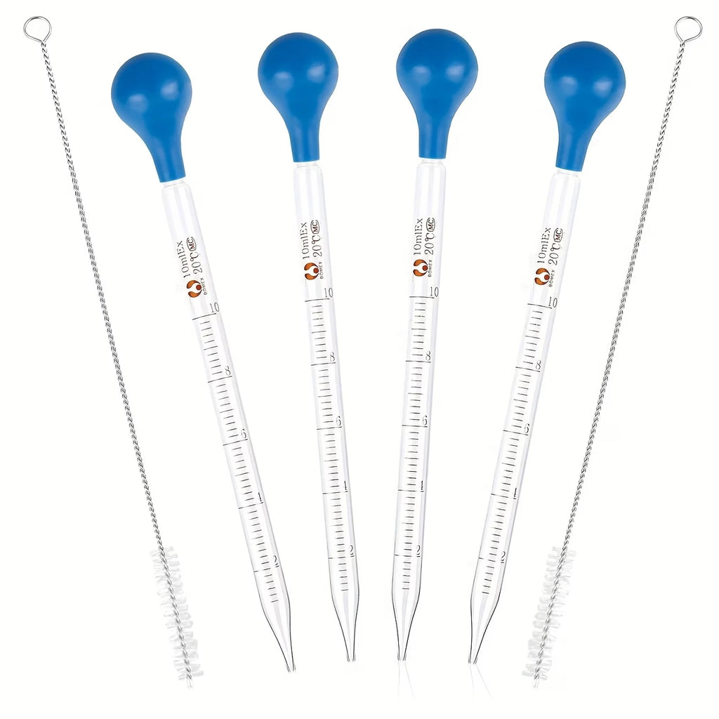 Glass Dropper Set with Graduated Markings - 10 Ml, Glass Dropper with Rubber Cap for Transferring Liquids, Cleaning Brush, Suitable for Liquid Transfer and Liquid Handling Tools, Laboratory Science