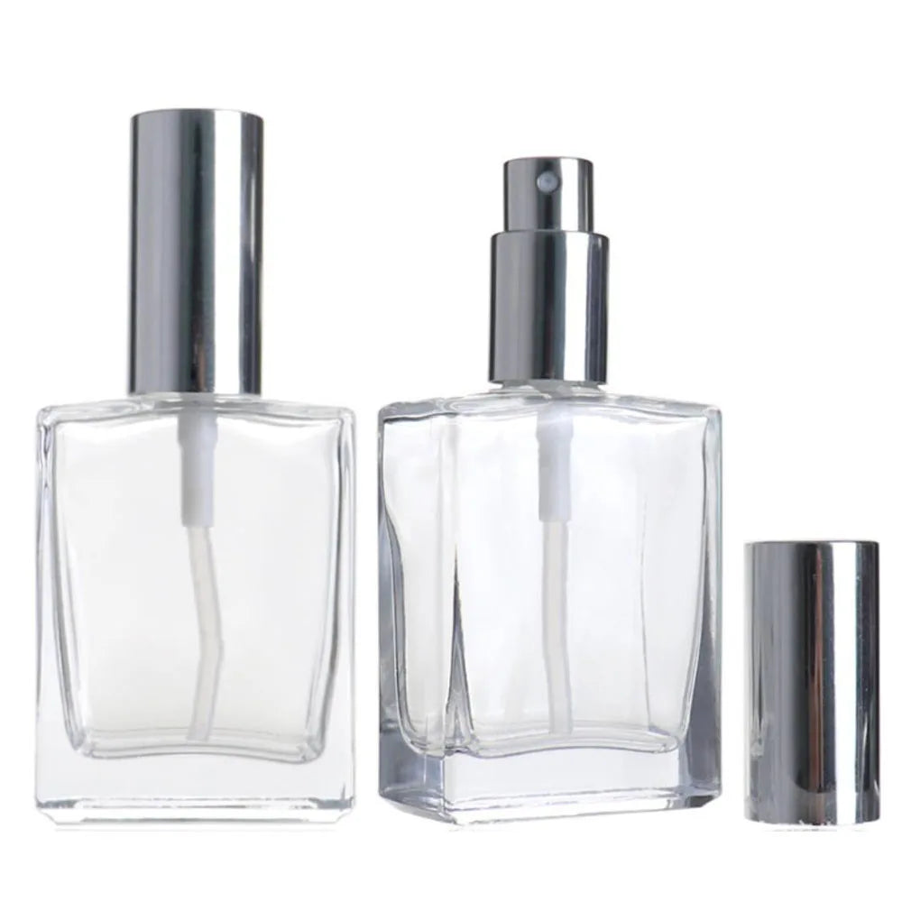 1X 3X Glass Perfume Spray Bottle 15ml 30ml 50ml 100ml Essential Oils Perfume Clear Frosted Black Bottle Atomizer Refillable Flat