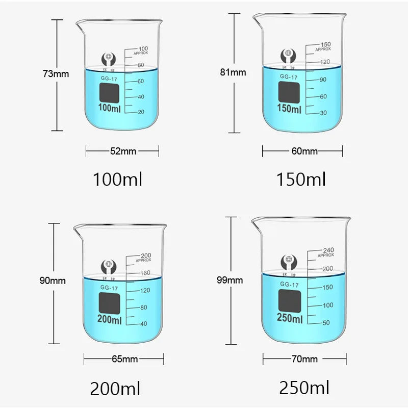 1 Set Lab Borosilicate Glass Beaker All Sizes Chemical Experiment Laboratory Equipment All Sizes