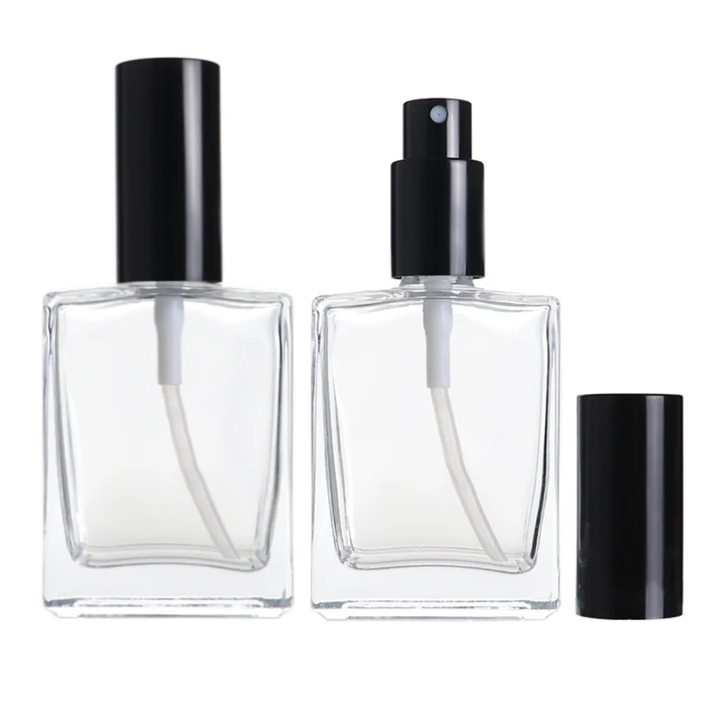 1X 3X Glass Perfume Spray Bottle 15ml 30ml 50ml 100ml Essential Oils Perfume Clear Frosted Black Bottle Atomizer Refillable Flat