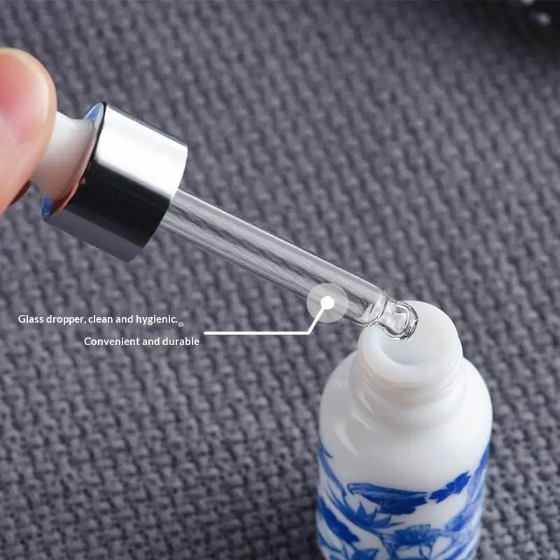 ♥Blue and White Floral Glass Dropper Bottles - Refillable Cosmetic Containers for Serum, Essence & Skincare Products