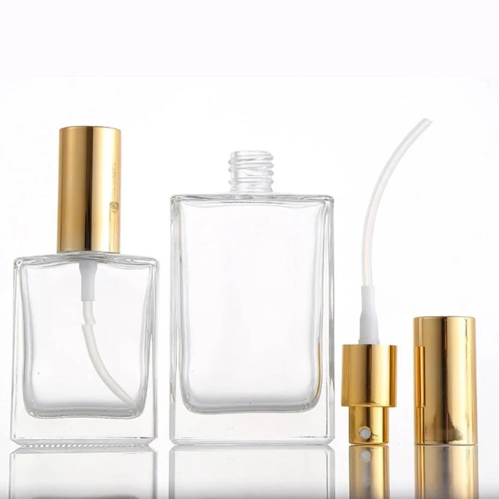 1X 3X Glass Perfume Spray Bottle 15ml 30ml 50ml 100ml Essential Oils Perfume Clear Frosted Black Bottle Atomizer Refillable Flat