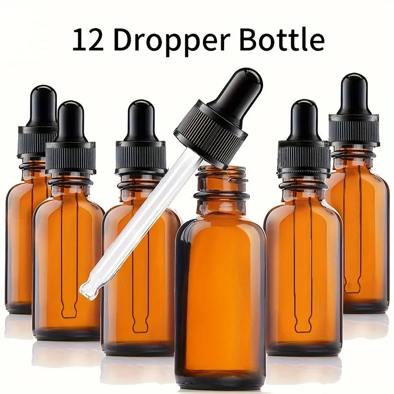 12 Pieces/6 Pieces 30ml Amber Glass Bottle with Glass Dropper, Suitable for Cosmetics, Perfume, Essential Oil,