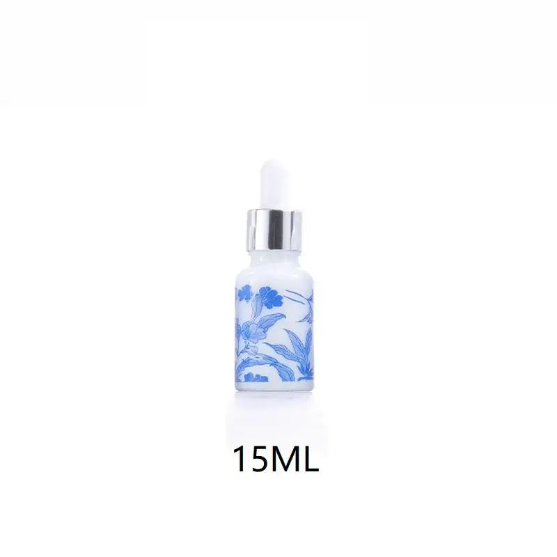 ♥Blue and White Floral Glass Dropper Bottles - Refillable Cosmetic Containers for Serum, Essence & Skincare Products