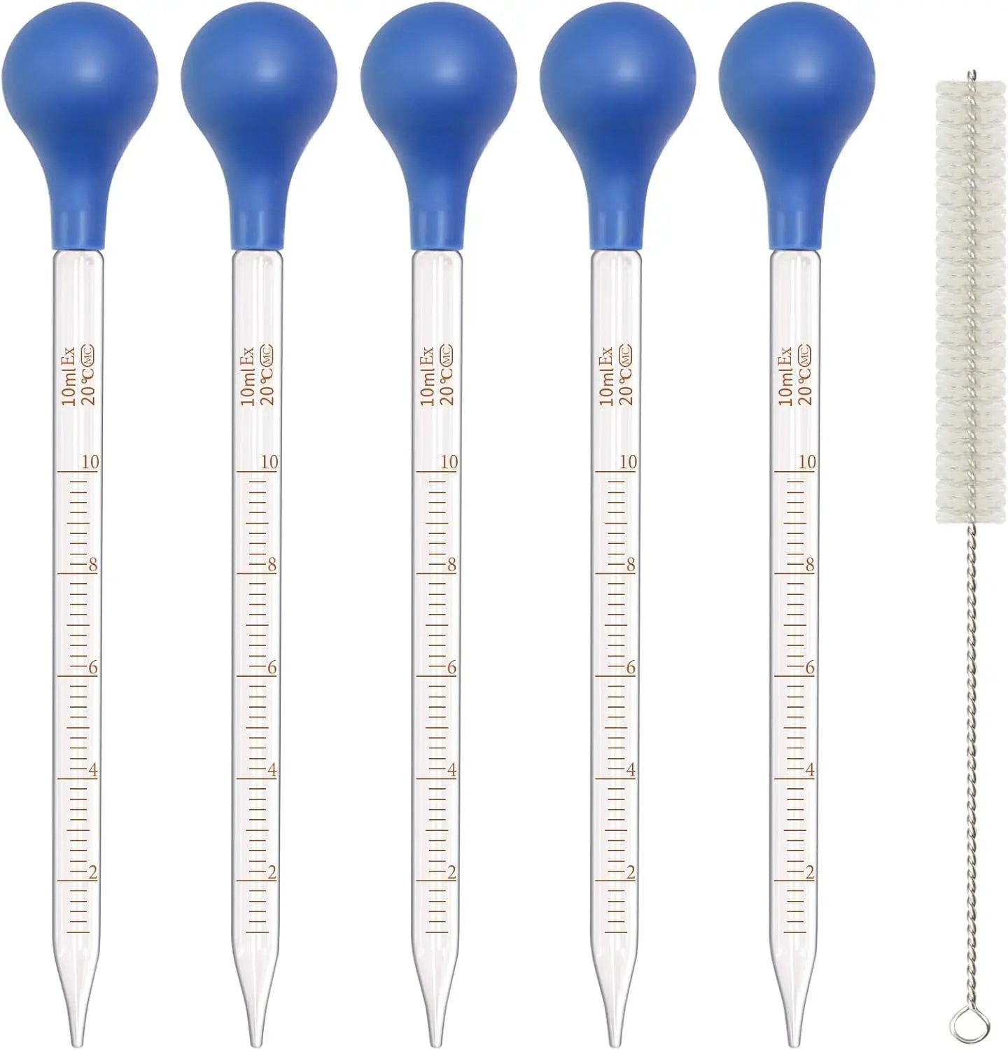 5 Pack 10ml Glass Pipette Dropper Lab Graduated Dropper Glass Liquid Pipette with 1 Pc Cleaning Brush for Liquid Essential Oil