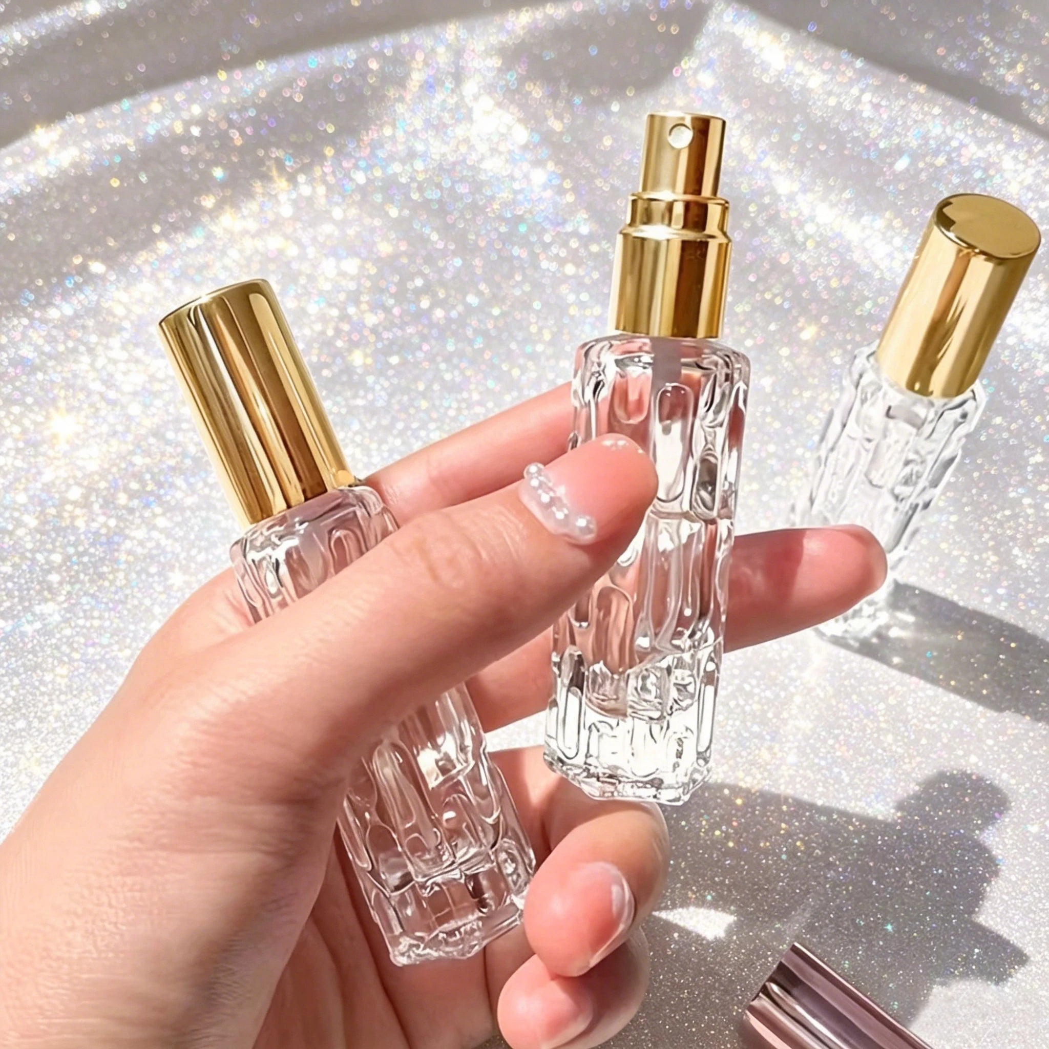 1/3/5PCS 10ml Glass Perfume Spray Bottles, Equipped With Rose Gold Aluminum Nozzle, Can Be Refilled, And Tools Can Be Delivered