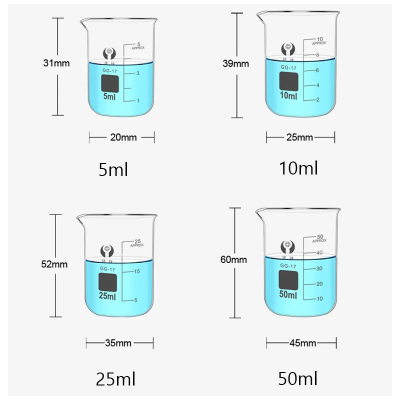 1 Set Lab Borosilicate Glass Beaker All Sizes Chemical Experiment Laboratory Equipment All Sizes