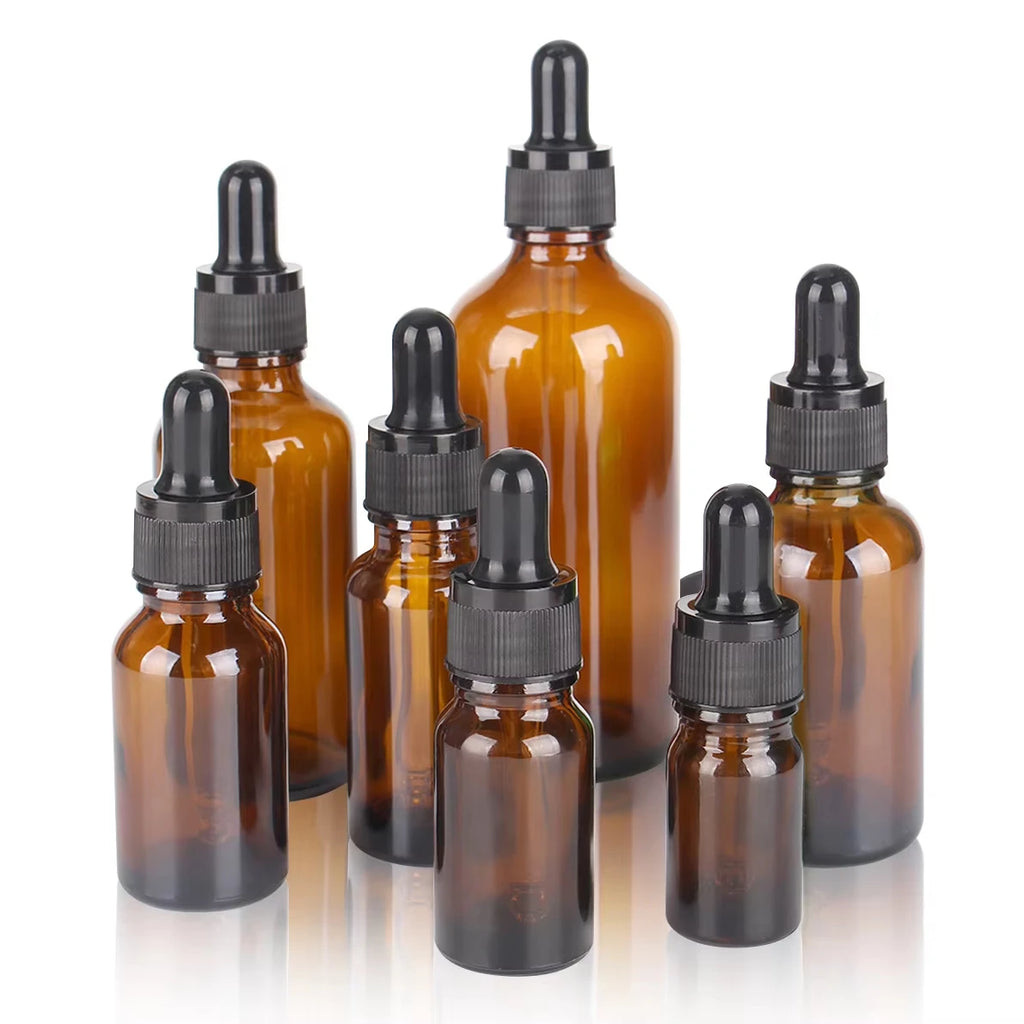 12pcs 30ml amber light proof glass essential oil bottle with glass dropper for essential oil sample cosmetics perfume travel
