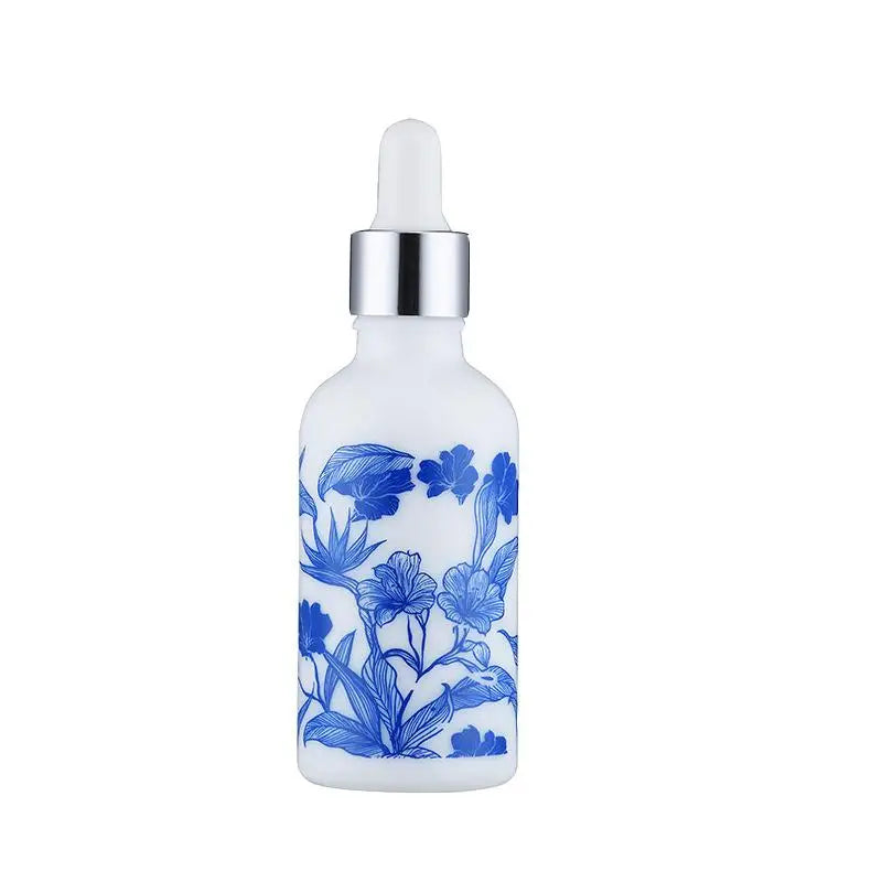 ♥Blue and White Floral Glass Dropper Bottles - Refillable Cosmetic Containers for Serum, Essence & Skincare Products