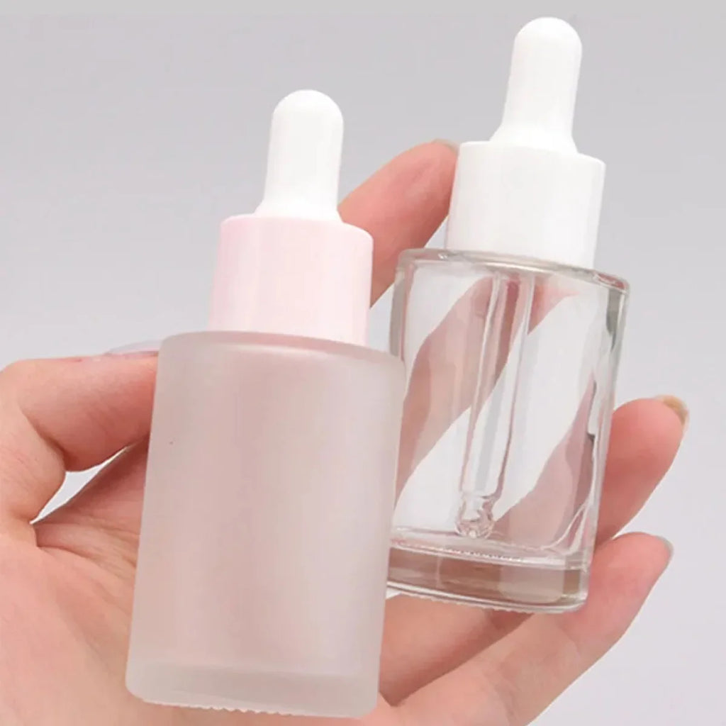 10x 20ml 30ml Frosted Clear Amber Round Thick Glass Dropper Bottle for Essential Oils Essence Eye Drop Pipette Cap Refill Flat